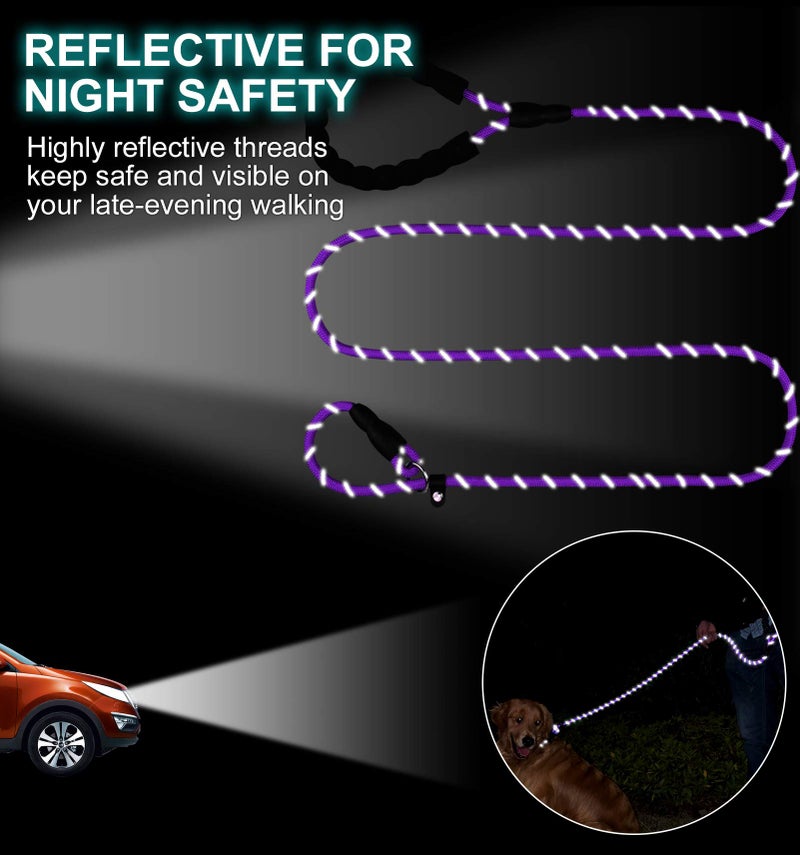 TagME Slip Leads for Dogs, 6 FT Heavy Duty Slip Leash with Padded Handle, Strong Rope No Pull Pet Training Leash for Medium Dogs,Purple - Image 5